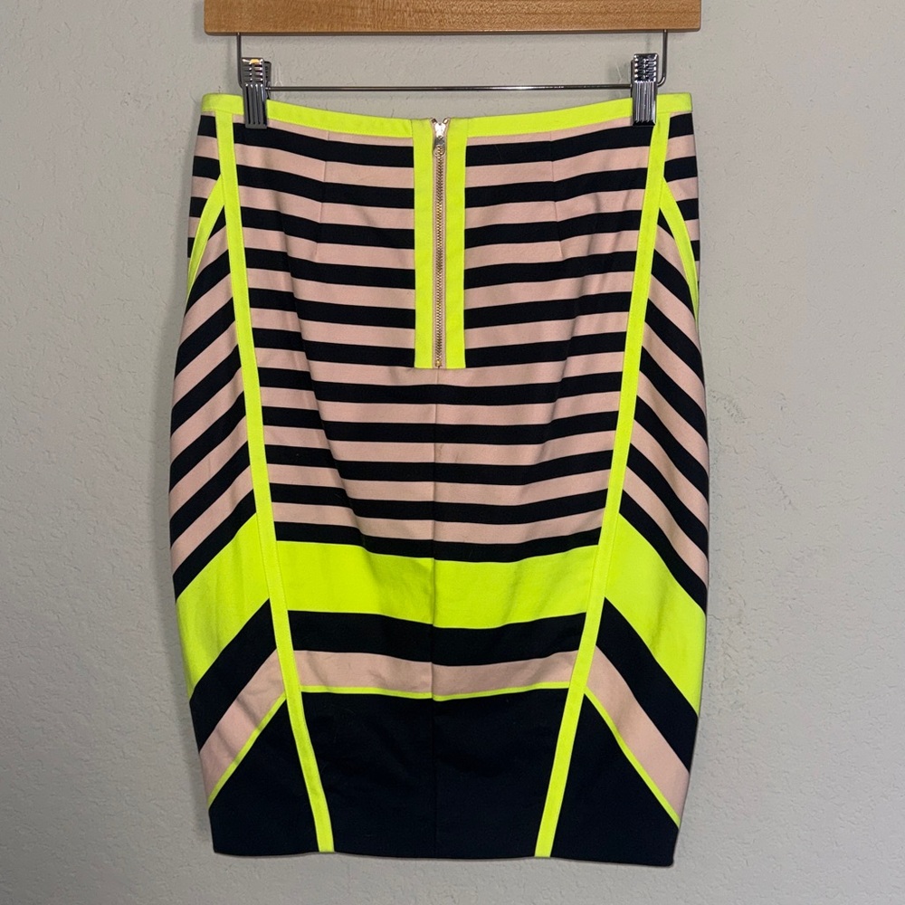 Ted Baker Neon Yellow and Black Striped Pencil Skirt - Picture 6 of 8
